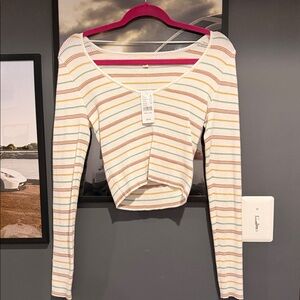 La Hearts/Pacsun Cream and Orange Striped Crop Top